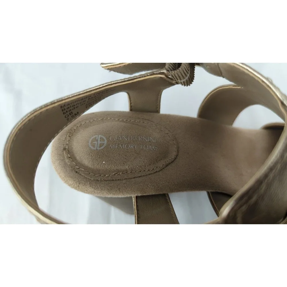 Giani Bernini Pumps Heels Gold Metallic Cross Strap Memory Foam 7.5